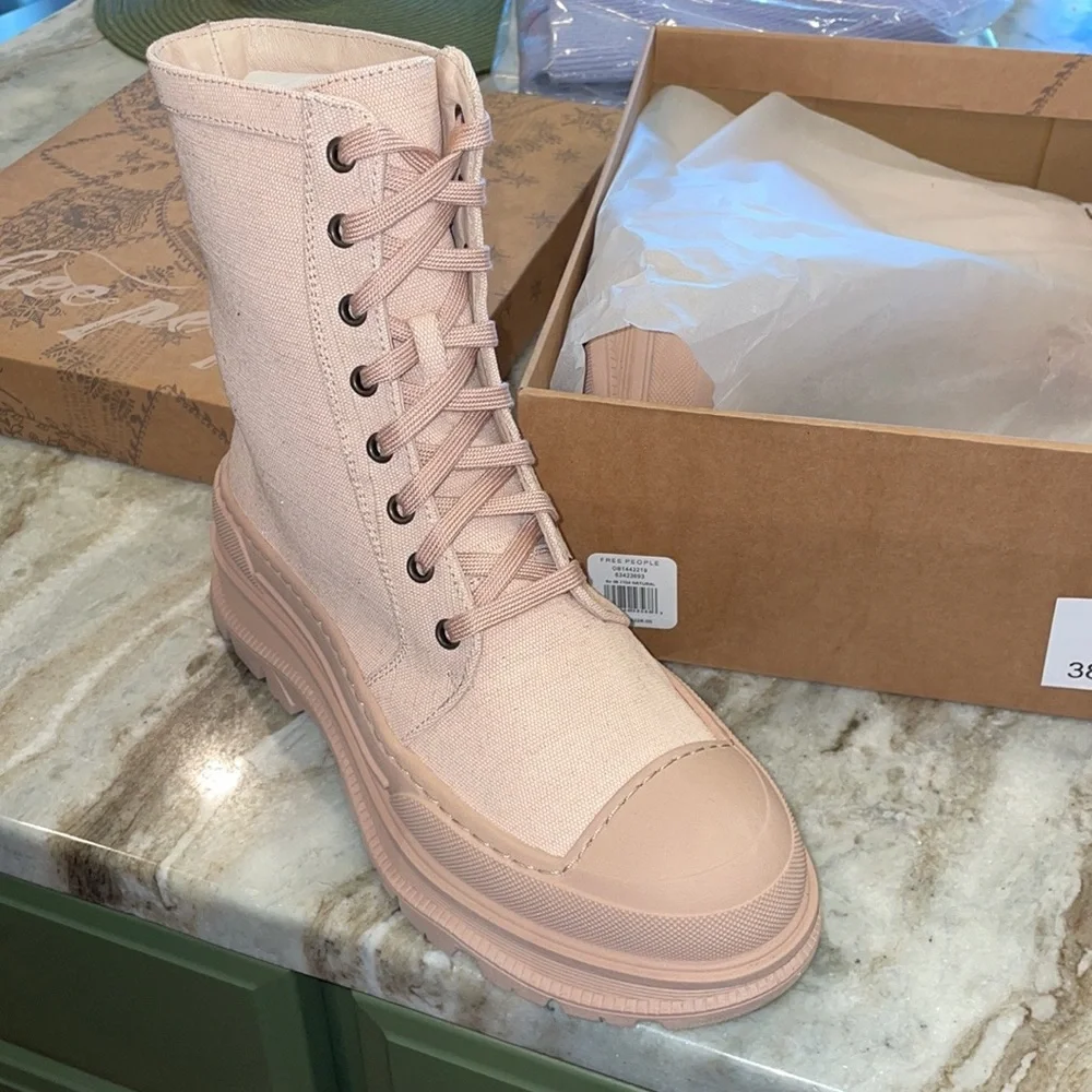 Free People Camp Out Canvas Lace-Up Boots in Natural - Picture 6 of 15